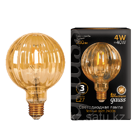 Лампа Gauss Filament G100 4W 380lm 2400К Е27 golden LED 1/20, фото 2