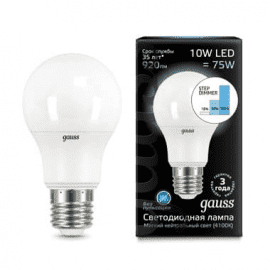 Лампа Gauss A60 10W 920lm 4100K E27 шаг. диммирование LED 1/10/50