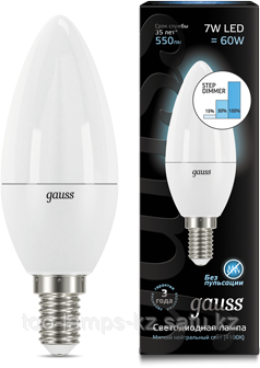 Лампа Gauss LED Candle 7W E14 4100K 103101207-S шаг. Диммирование, фото 2