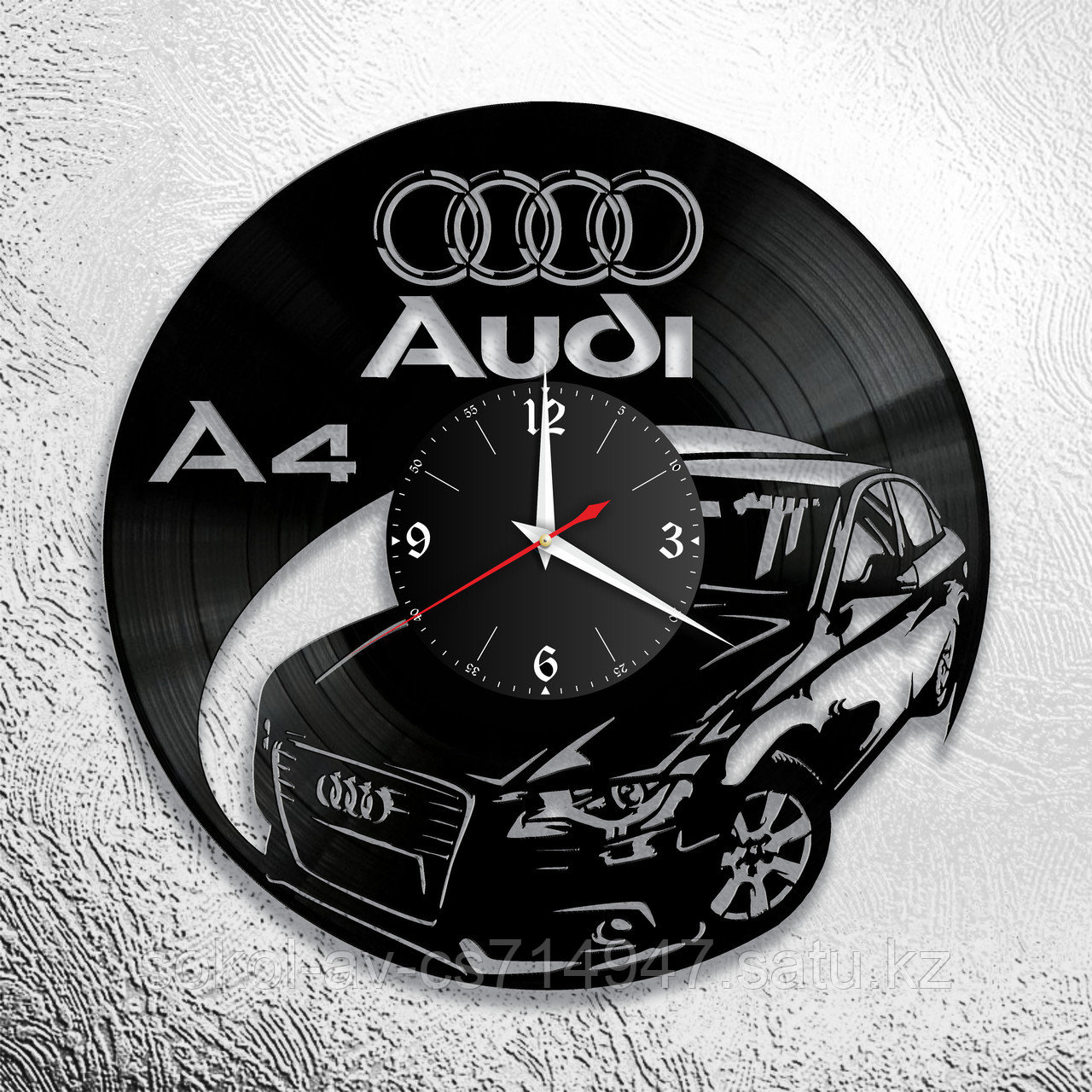 Настенные часы из пластинки Audi A4 Ауди, подарок фанатам, любителям, владельцам, с логотипом, 0916