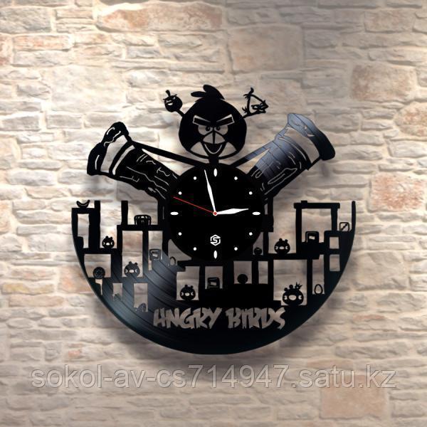 Настенные часы из пластинки, Angry Birds, подарок фанатам, любителям, 0171