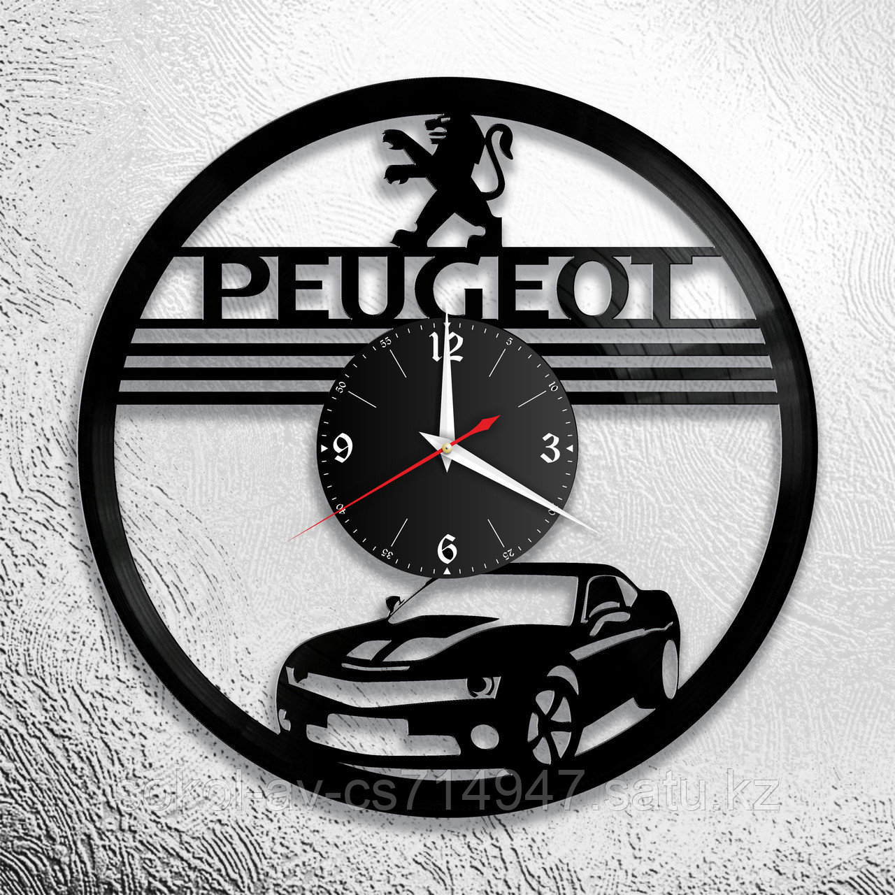 Настенные часы из пластинки Peugeot Пежо, подарок фанатам, любителям, владельцам, 0935