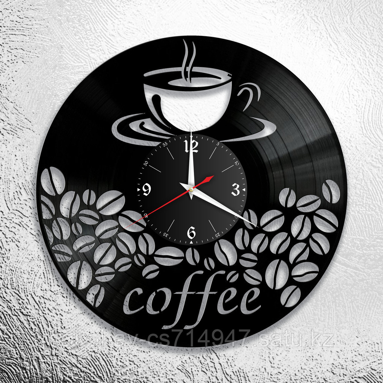 Настенные часы из пластинки, Чашка кофе, подарок любителям кофе, на кухню, 1045