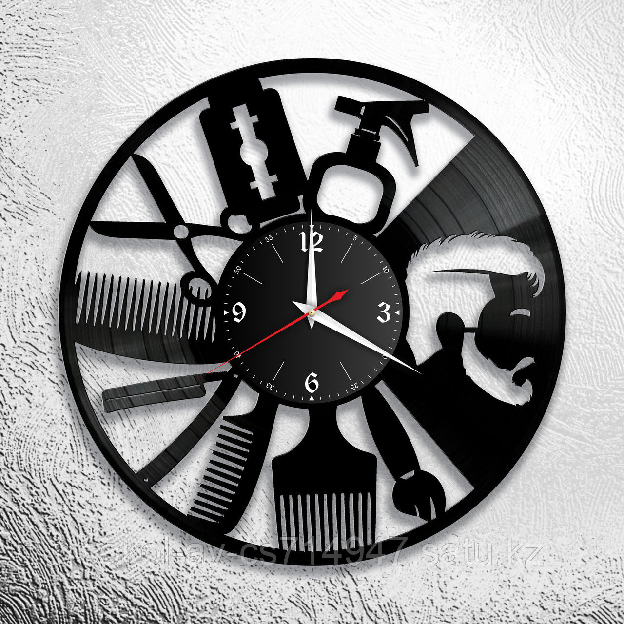 Настенные часы из пластинки Парикмахерская, подарок парикмахеру, барберу, салон красоты, 1068
