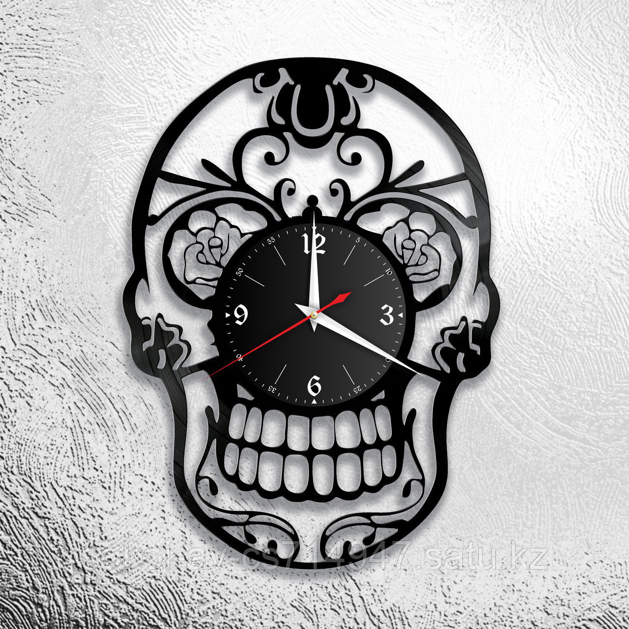 Настенные часы из пластинки в стиле лофт, винтаж, Череп, в офис, кухню, комнату, прихожую, 1175