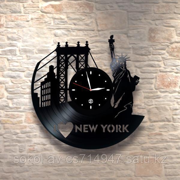 Настенные часы из пластинки, New-York, подарок учителю, преподавателю английского, 0275