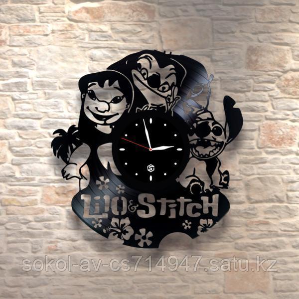 Настенные часы из пластинки, Lilo and Stitch Лило и Стич, подарок детям в детскую комнату, 0246