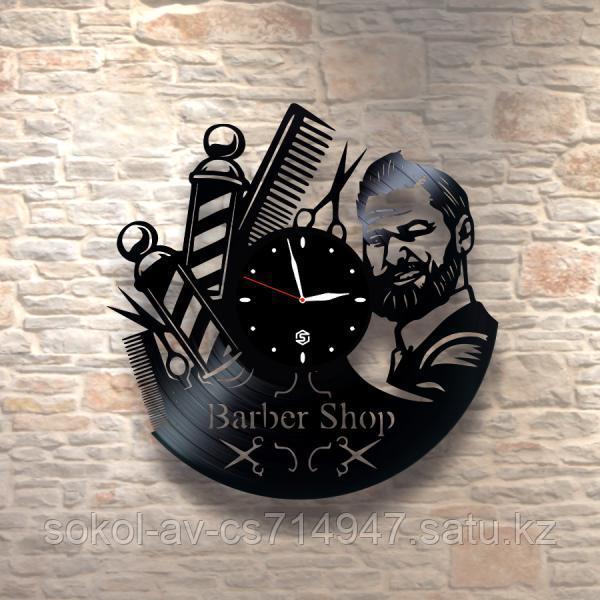 Настенные часы из пластинки, BarberShop барбершоп, подарок барберу, парикмахеру, 0187