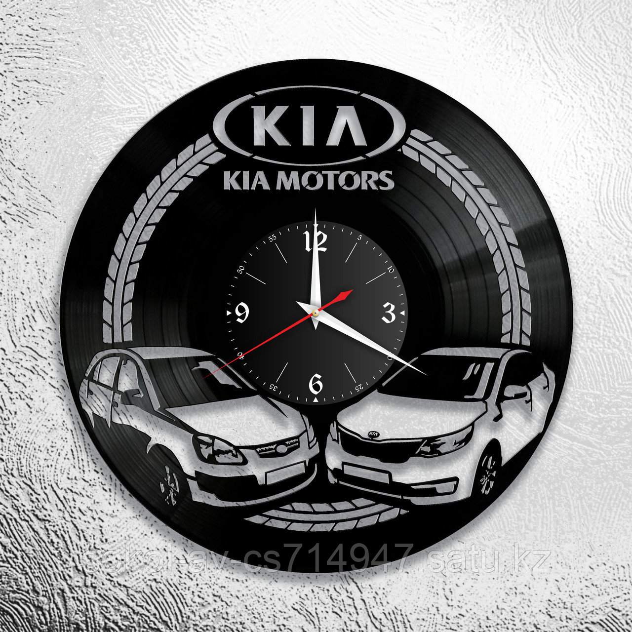 Настенные часы из пластинки KIA КИА, подарок фанатам, любителям, владельцам, 0928