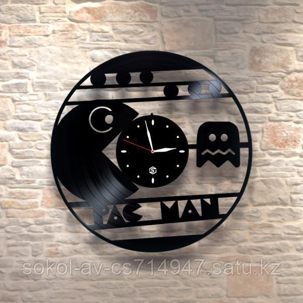Настенные часы из пластинки, Pac man, подарок фанатам, любителям, 0285