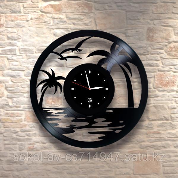 Настенные часы из пластинки, Пальмы и море, подарок туристам, путешественникам, 0442