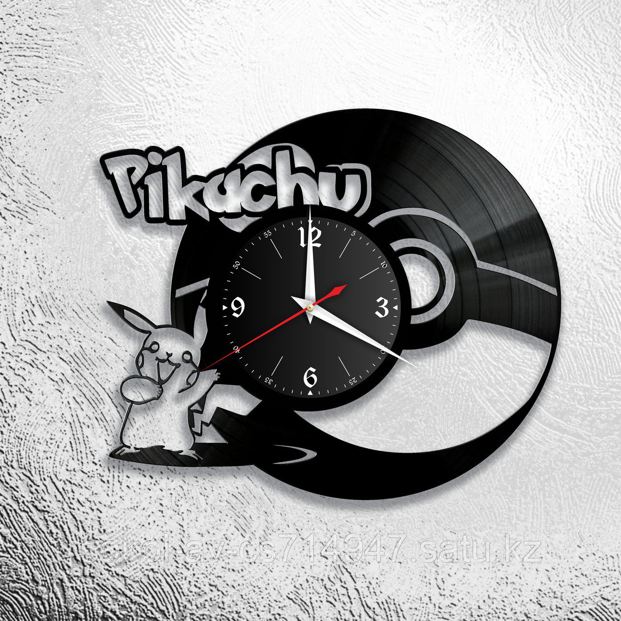 Настенные часы из пластинки Покемоны Pokemon Пикачу Pikachu, подарок фанатам, любителям, 0861