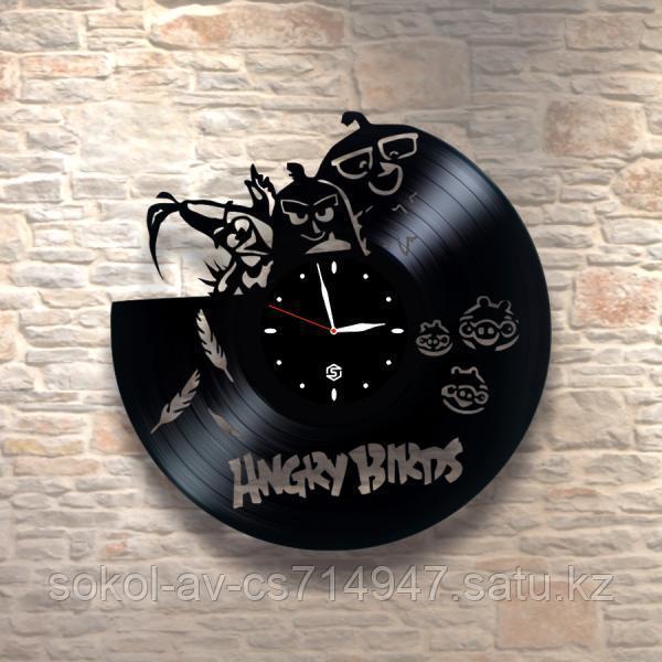 Настенные часы из пластинки, Angry Birds Сердитые птички, подарок фанатам, любителям, 0170