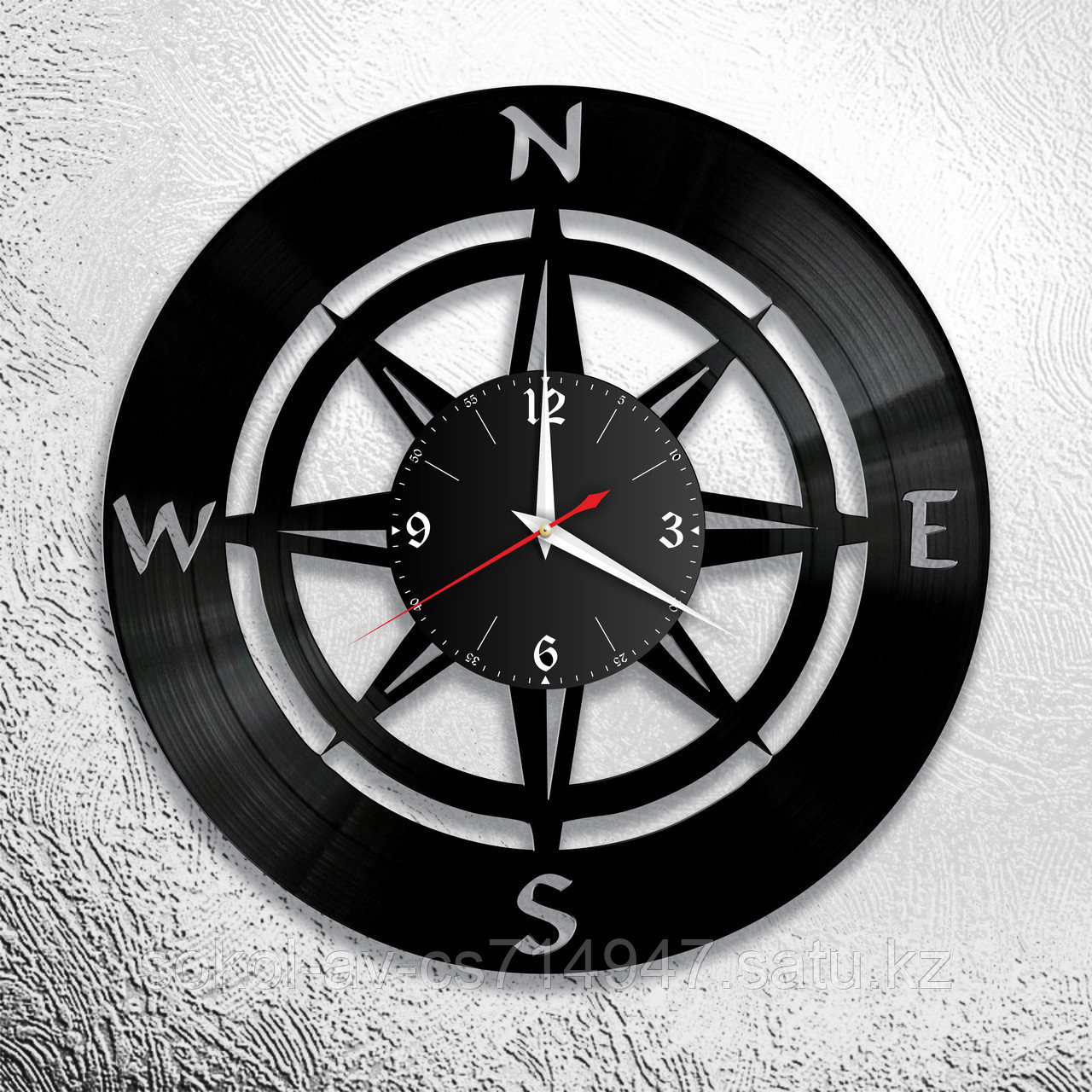 Настенные часы из пластинки интерьерные Роза ветров / компас, в офис, кухню, комнату, прихожую, 1169