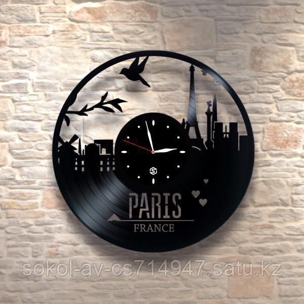 Настенные часы из пластинки, Париж Paris, подарок учителю, преподавателю французского 0443