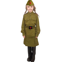Костюм военный детский карнавальный  для девочек защитного цвета