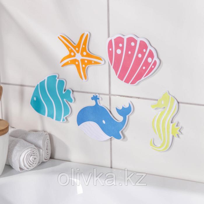 Набор мини-ковриков для ванны Доляна «Океан», 16×16 см, 5 шт, цвет МИКС