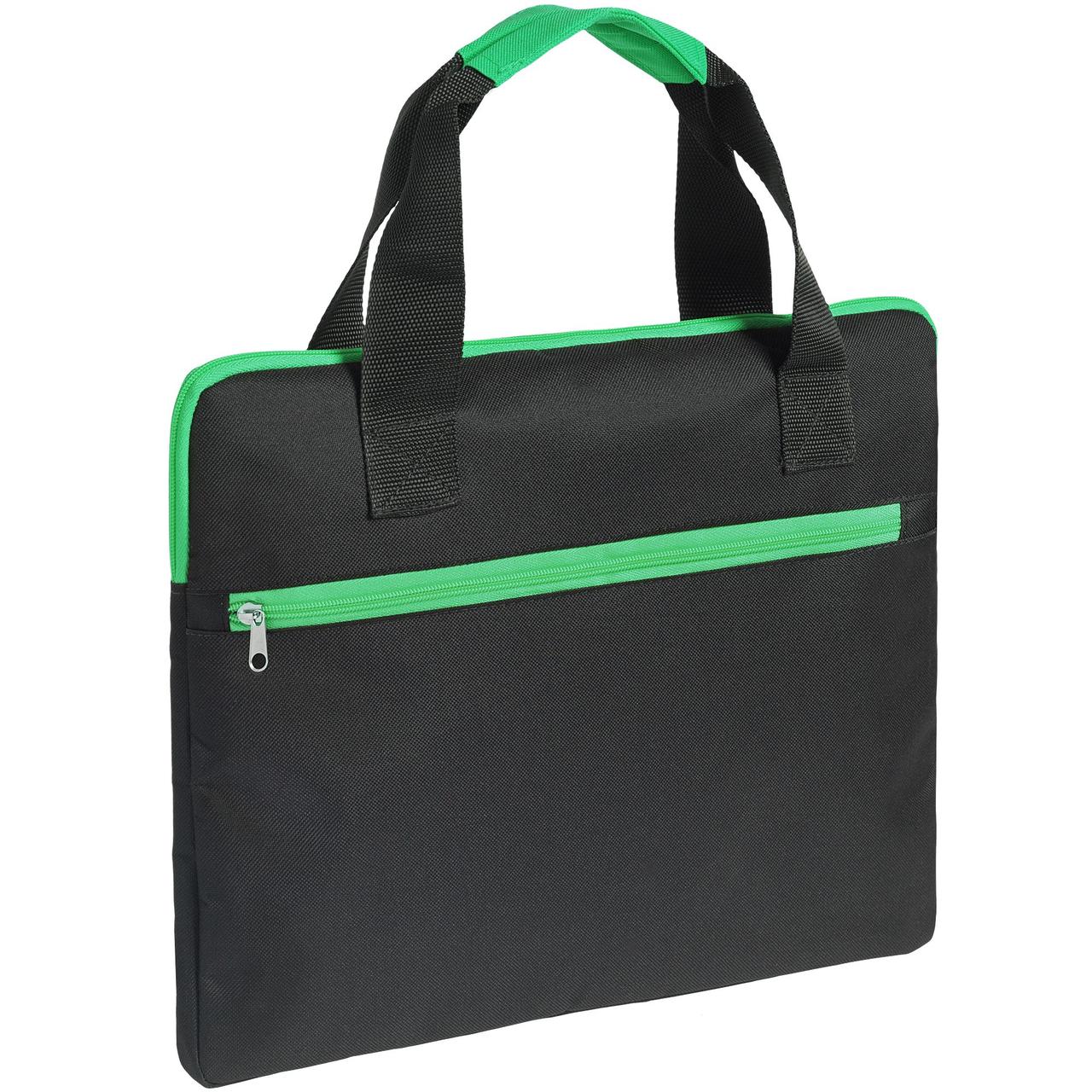 Конференц-сумка Unit Сontour, черная с зеленой отделкой (артикул 7593.90)
