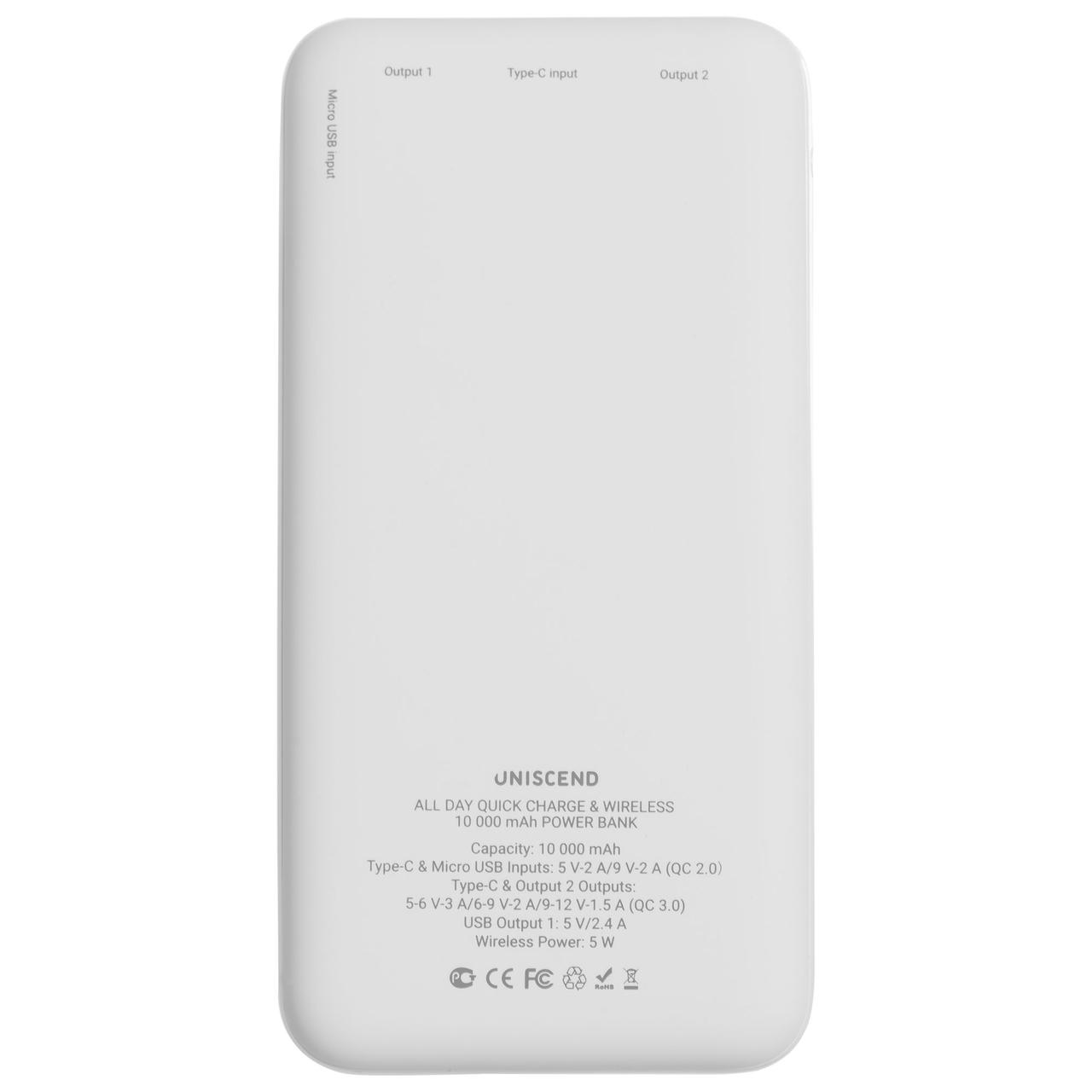 Aккумулятор Uniscend Quick Charge Wireless 10000 мАч, белый (артикул 7678.60) - фото 3 - id-p88642457