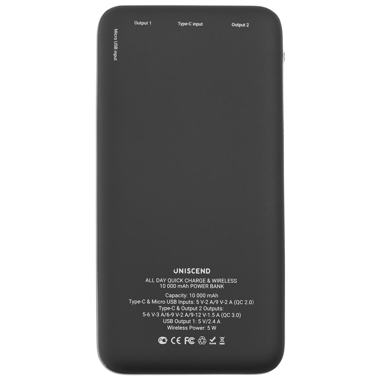 Aккумулятор Uniscend Quick Charge Wireless 10000 мАч, черный (артикул 7678.30) - фото 3 - id-p88642458
