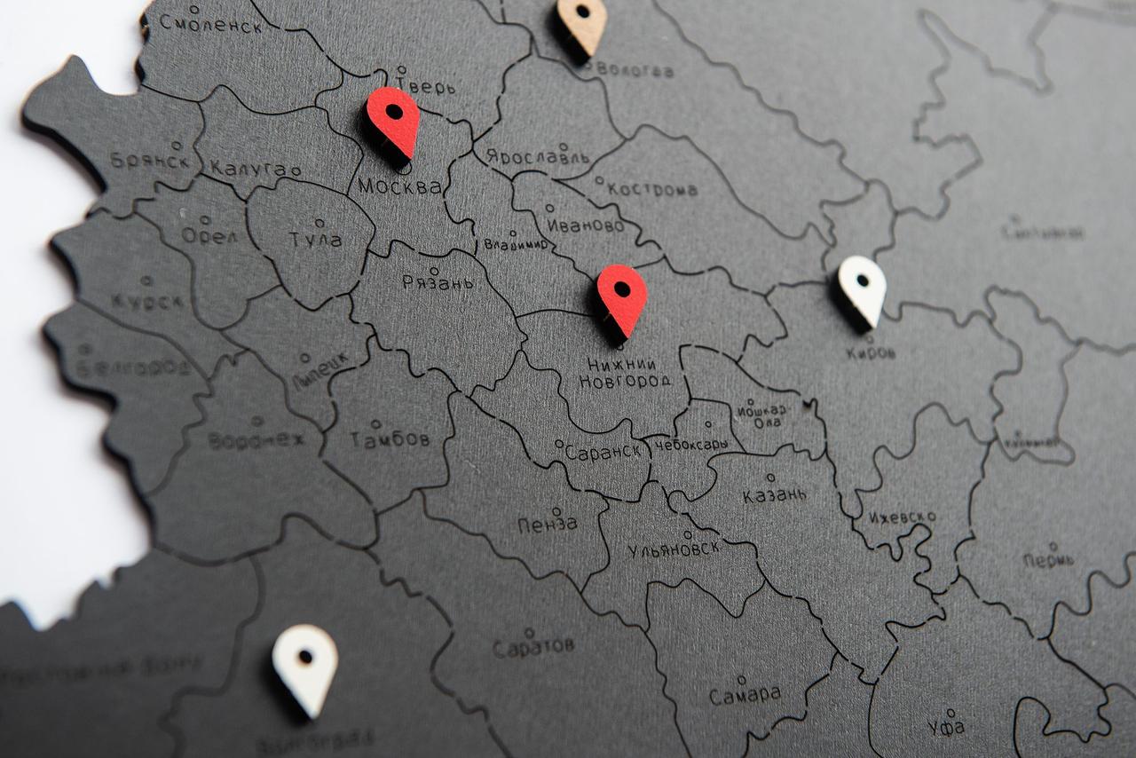 Деревянная карта России с названиями городов, черная (артикул 13012.30) - фото 6 - id-p88643663