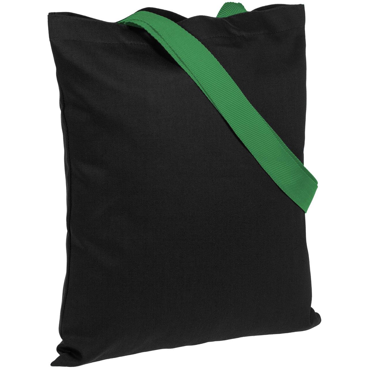 Холщовая сумка BrighTone, черная с зелеными ручками (артикул 10766.39)