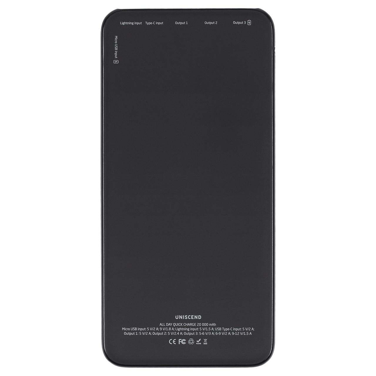 Аккумулятор Uniscend All Day Quick Charge PD 20000 мAч, черный (артикул 2310.32) - фото 3 - id-p88643101