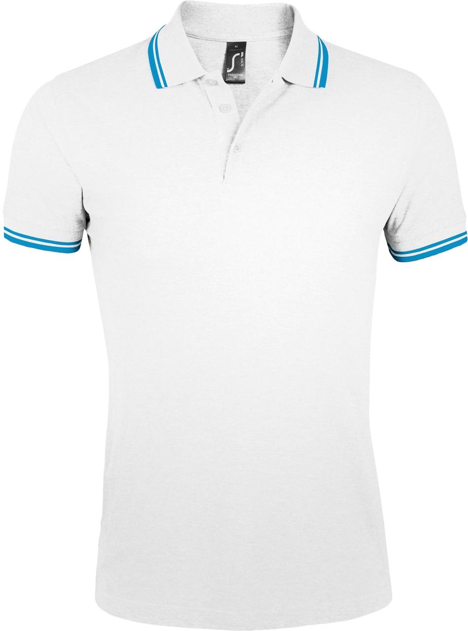 Рубашка поло мужская Pasadena Men 200 с контрастной отделкой, белая с голубым (артикул 5851.67) - фото 1 - id-p88640137