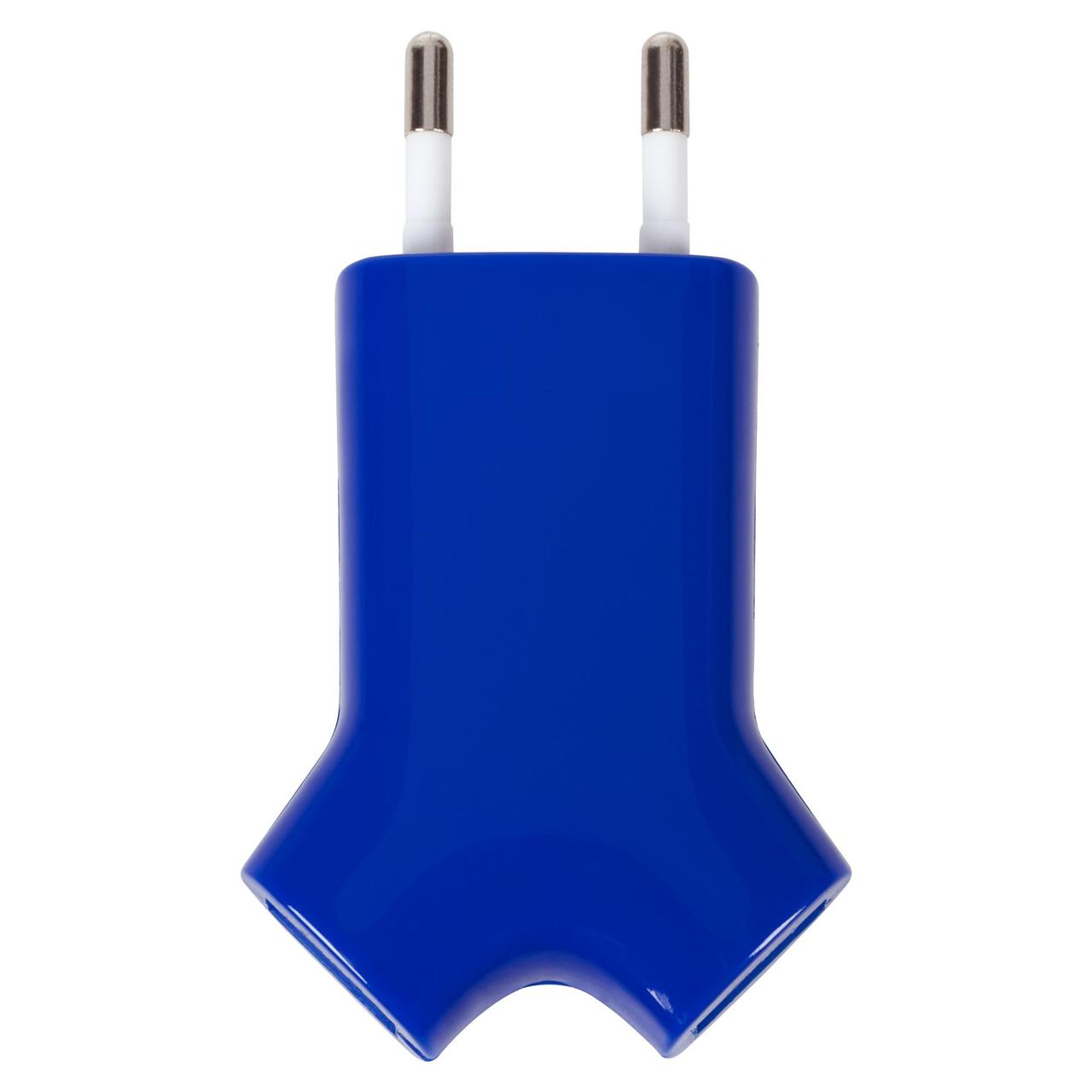 Сетевое зарядное устройство Uniscend Double USB, синее (артикул 1207.48) - фото 3 - id-p88635280