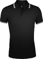 Рубашка поло мужская Pasadena Men 200 с контрастной отделкой, черная с белым (артикул 5851.36)