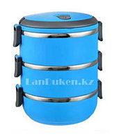 Ланч бокс для еды контейнер пищевой 3 секции (Three layers) 2,1 л голубой