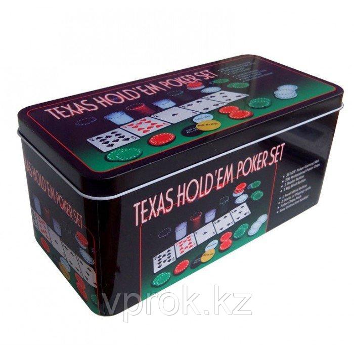Покерный набор Texas Holdem на 200 фишек с номиналом в мет. коробке - фото 2 - id-p88671892