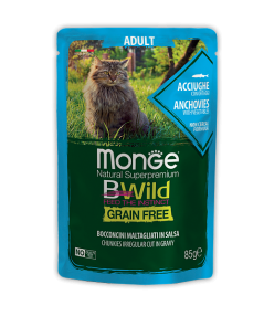 2775 Monge BWild GF Adult, влажный корм для кошек, анчоусы с овощами, пауч 85гр. - фото 1 - id-p88674372