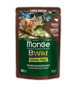 2751 Monge BWild GF Adult, влажный корм для кошек, мясо буйвола с овощами, пауч 85гр.