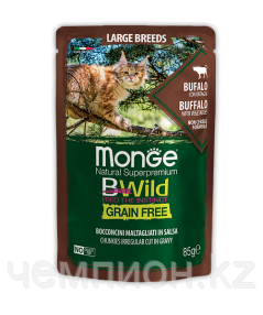2751 Monge BWild GF Adult, влажный корм для кошек, мясо буйвола с овощами, уп.28*85гр.