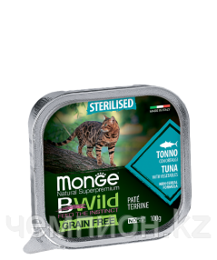 2898 Monge BWild GF Sterilized, влажный корм для кошек, паштет из тунца с овощами, уп.32*100гр.