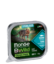 2898 Monge BWild GF Sterilized, влажный корм для кошек, паштет из тунца с овощами, уп.32*100гр.