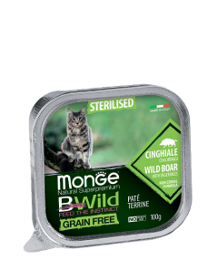 2904 Monge BWild GF Sterilized, влажный корм для кошек, паштет из кабана с овощами, ламистр 100гр.