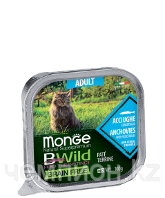 2874 Monge BWild GF Sterilized, влажный корм для кошек, паштет из анчоусов с овощами, уп.32*100гр.