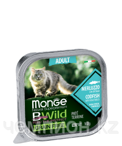 2850 Monge BWild GF Adult, влажный корм для крупных кошек, паштет из буйвола с овощами, уп.16*100гр.