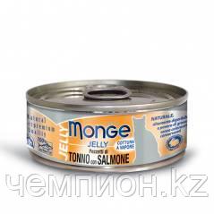 7108 MONGE CAT JELLY, тунец в желе с лососью, влажный корм для кошек, уп.24*80 гр.