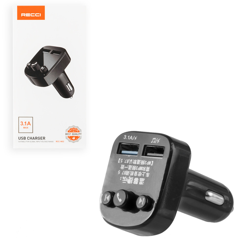 FM-Модулятор Bluetooth + Car Charger Recci RCC-N02, Black