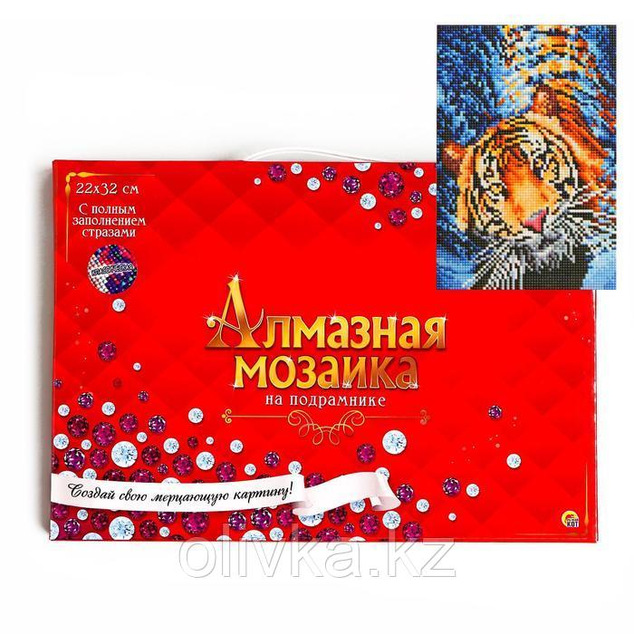 Алмазная мозаика классическая, c подрамником, с полным заполнением «Тигр в воде» 22×32 см, 24 цвета
