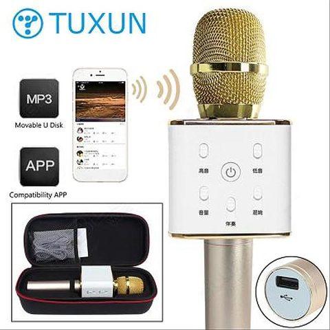 Караоке-микрофон беспроводной TUXUN Q7 со встроенной bluetooth-колонкой (Розовое золото) - фото 1 - id-p88724469