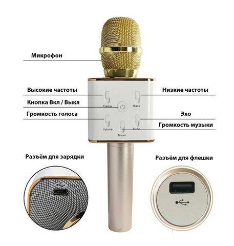 Караоке-микрофон беспроводной TUXUN Q7 со встроенной bluetooth-колонкой (Розовое золото) - фото 5 - id-p88724416