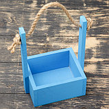 Кашпо деревянное 15×12×25 см "Ажур", прямоугольное, ручка верёвка, голубой Дарим Красиво, фото 2