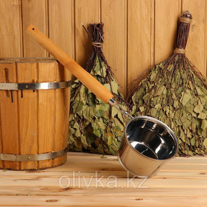 Ковш для бани металлический, 1.2л, 56 см, с деревянной ручко