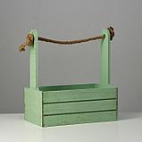 Кашпо деревянное 25.5×15×30 см "Прованс", ручка канат, зелёный, фото 2