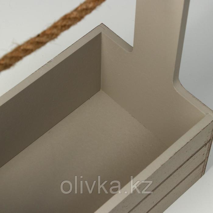 Кашпо деревянное 25.5×15×30 см "Прованс", ручка канат, светло-серый - фото 4 - id-p88745540