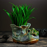 Кашпо керамическое "Ботинок с лягушкой  синий" 8*13*10 см, фото 2